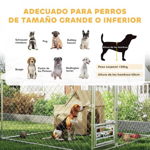Perrera de Acero Galvanizado con Toldo Resistente y Estación de Alimentación para Perros 200x200x154 cm Plata [7]