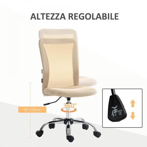 Silla de Escritorio Giratoria sin Brazos Silla de Malla con Altura Ajustable Carga 100 kg 43x56x90-100 cm Beige [1]