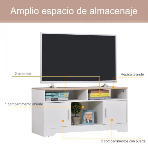 Mueble para Televisor Mesa para TV de Salón con Gran Espacio de Almacenaje con Estantes Abiertos 105x40x52 cm Blanco [2]