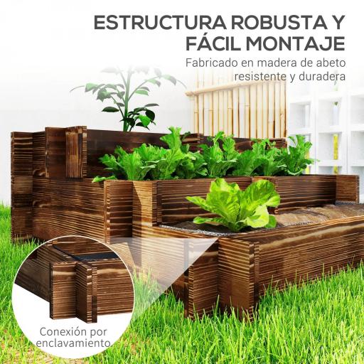Arriate de Jardín de 3 Niveles con Diseño de Escalera y Tela no Tejida para Cultivos Flores 93x93x35 cm Carbonizado [3]