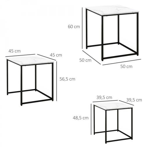 Mesas Auxiliares para Salón Mesas Nido de 3 Piezas con Efecto Mármol y Marco de Acero para Dormitorio Blanco [1]