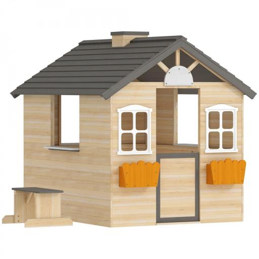 Casita Infantil de Juegos Exterior para Niños de 3 -7 Años con Ventanas 2 Jardineras y 1 Banco 113x94x134,5 cm Natural [8]