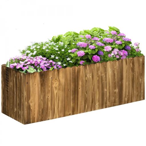 Jardinera de Madera Jardinera Elevada para Cultivos Verduras Flores en Patio Balcón Terraza 120x40x40 cm Carbonizada [8]