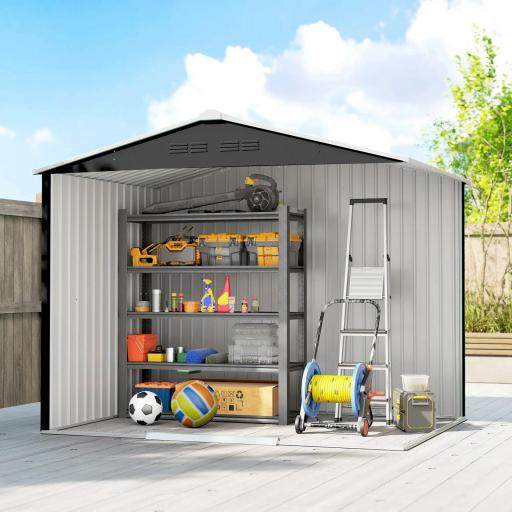 Cobertizo de Jardín Exterior 3,6 m² 236x171x191 cm con Puertas Correderas y Ranuras de Ventilación Gris Oscuro [5]