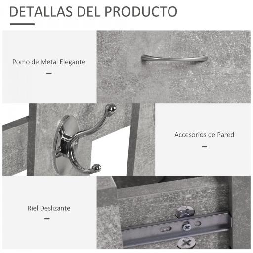 Recibidor de Entrada con Espejo Perchero y Zapatero Mueble de Recibidor de 2 Piezas con 6 Ganchos Estantes y Cajón Abatible para Pasillo Gris [4]