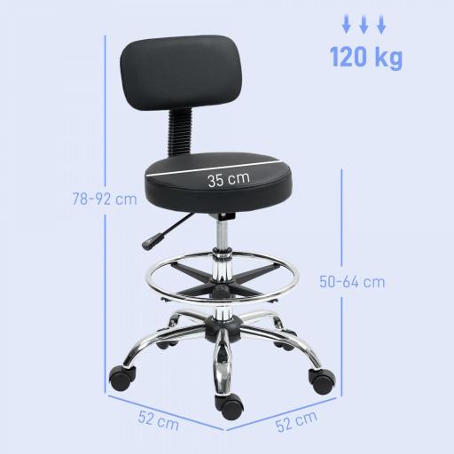 Silla de Oficina, Sillón Giratorio Compacto, Ajustable en Altura, con Reposapiés, Giro de 360°, Cuero Sintético, Metal, Negro [1]