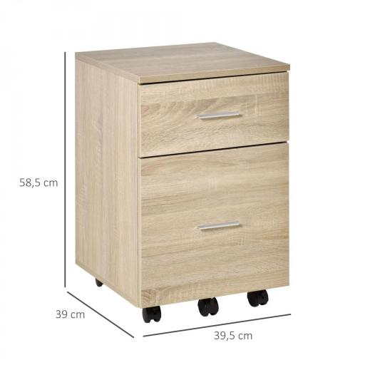Cajonera de Escritorio con 2 Cajones Ruedas Archivador Móvil para Archivos A4 o Cartas 39,5x39x58,5 cm Roble [1]