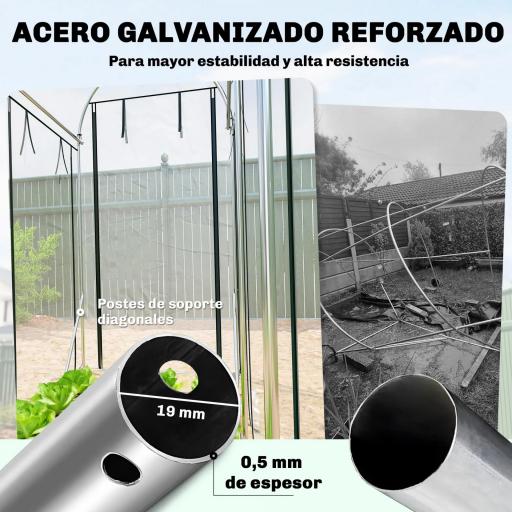 Invernadero de Túnel 3x1x2 m con 8 Puertas Enrollables y Estructura de Acero Galvanizado Anti-UV Transparente [4]