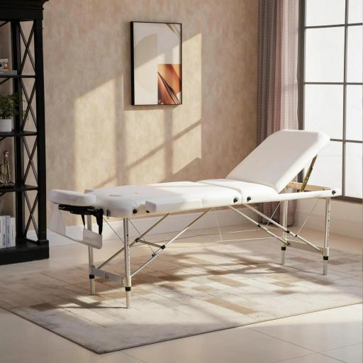 Camilla Masaje Plegable de Aluminio con Altura Ajustable 3 Zonas Reposacabezas Reposabrazos Blanco [4]