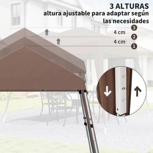 Carpa Plegable 3x3 m Pop-up Cenador de Jardín Altura Ajustable con Bolsa de Transporte Anti-UV Impermeable Café [6]