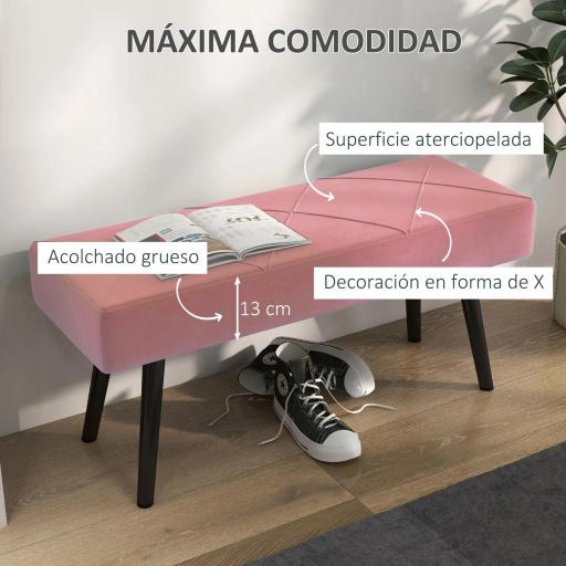 Taburete Pie de Cama Multifuncional con Pies de Acero y Asiento Acolchado para Entrada Pasillo 100x36x45 cm Rosa [2]