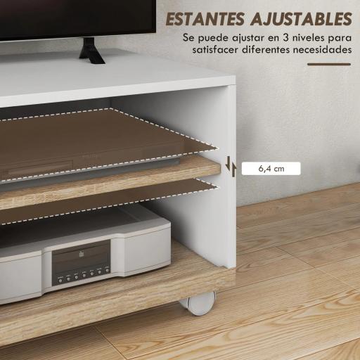 Mueble TV con Ruedas Mueble de Salón Mesa para Televisores de 42" con Puerta y 2 Estantes 80x45x39,5 cm Blanco [4]