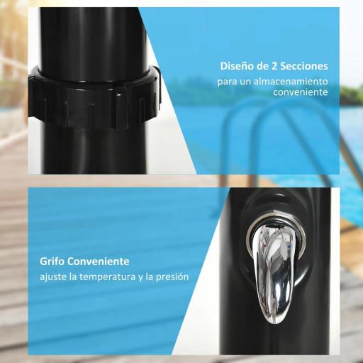 Ducha Solar de Jardín 20L con Cabezal de Ducha Redondo Grifo Agua Caliente Máx. 60℃ para Piscina 15,5x15,5x222 cm Negro [4]