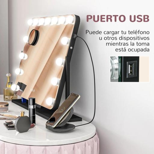 Espejo de Tocador Giratorio 58x46 cm con 14 Bombillas LED 3 Modos de Iluminación Ajustables Interruptor Táctil Negro [5]