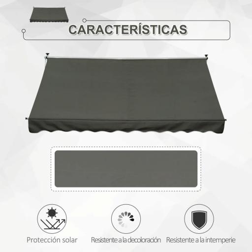 Toldo Manual Retráctil 300x150x170-280 cm con Altura Ajustable Manivela y Protección Solar para Terraza Gris [6]