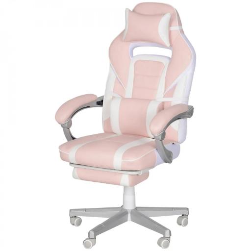 Silla Gamer Reclinable con Altura Ajustable Reposapiés Retráctil Soporte Lumbar y Reposacabezas Desmontable Rosa [11]