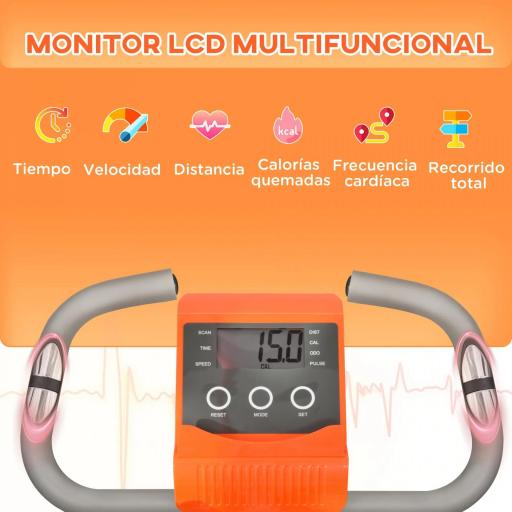 Bicicleta Estatica Plegable 3 en 1 con Respaldo y 8 Niveles Resistencia Magnética Bicicleta Estatica en Casa Ajustable con Monitor LCD Volante Banda Sensor de Pulso Soporte de Teléfono Naranja [7]
