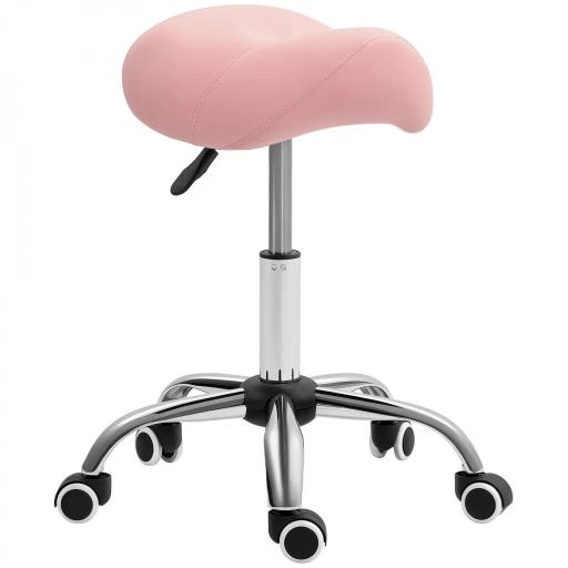 Taburete con Ruedas Taburete Giratoria con Altura Ajustable Taburete Cosmética Dentista Peluqueria 52x53x49-61 cm Rosa [3]