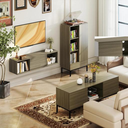 Mueble de TV con Compartimento Orificio de Cables y Estante Ajustable para Televisión de 60 Pulgadas 140x40x49,5 cm Gris [7]