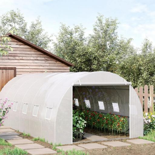 Invernadero de Túnel 6x3x2 m Invernadero de Jardín con Puerta Enrollable 12 Ventanas Cubierta de PE 140 g/m² y Metal Galvanizado para Cultivos Plantas Verduras Blanco
