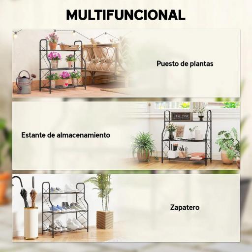 Soporte para Plantas de 3 Niveles Estantería Metálica Resistente para Interior y Exterior 69x28,5x78 cm Negro [5]