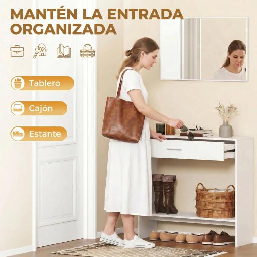 Recibidor de Entrada con Espejo Cajón y Estante Mueble de Recibidor para Pasillo 91,5x27,9x85,5 cm Blanco [2]
