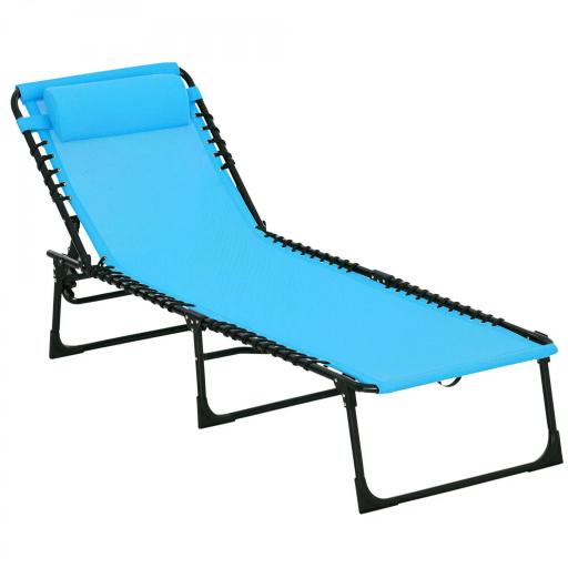 Tumbona Plegable, Tumbona Jardín Exterior Reclinable 4 Posiciones con Reposacabezas y Marco de Acero, Carga 120 kg, para Terraza, Piscina, Playa, 189x58x30 cm, Azul Claro [8]