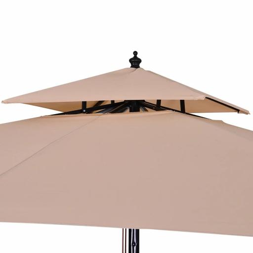 Parasol de Jardín de Metal 3x3x3 m con Doble Techo Impermeable y Manivela para Terraza Balcón Exterior Beige [6]