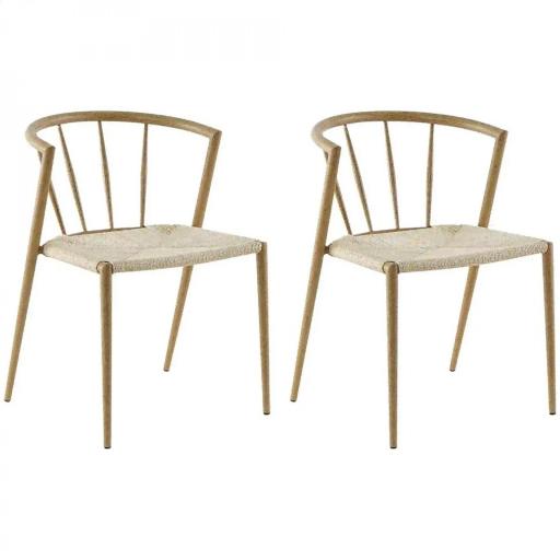 Pack de 2 Sillas de Comedor Moderno con Asiento de Cuerda de Papel Sillas de Cocina Apilables 51x51x71 cm Roble y Crema [9]