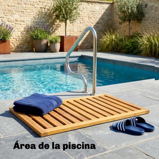 Alfombrilla de Ducha de Madera de Acacia 91x51 cm Alfombra Antideslizante para Baño Spa o Piscina Natural [7]