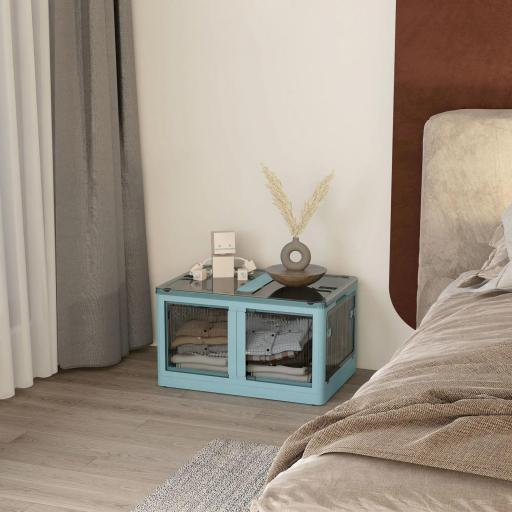 Caja de Almacenamiento Apilable con Tapa 69L de Capacidad Caja Organizadora Plegable con Ruedas 60x42x34 cm Azul [5]