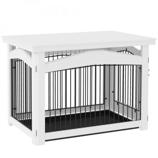 Jaula para Perros Medianos 3 en 1 con Puerta Tapa Superior Desmontable y Bandeja Extraíble 82,5x57,5x59,5 cm Blanco [10]
