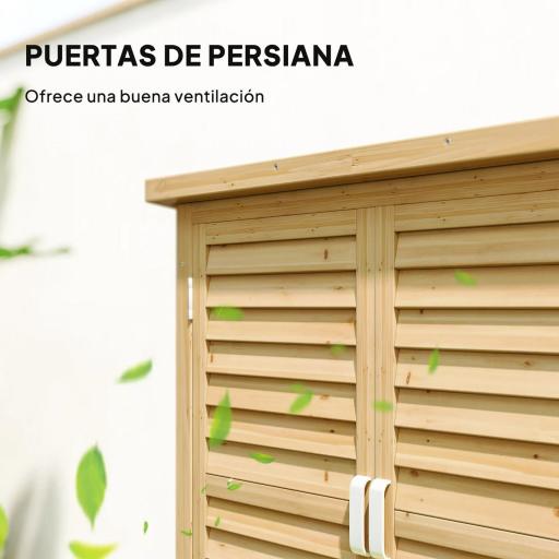 Armario para Terraza de Madera con 2 Estantes Interiores 2 puertas de Buena Ventilación y Techo Inclinado para Exterior 87x46,5x96,5 cm Madera Natural [2]