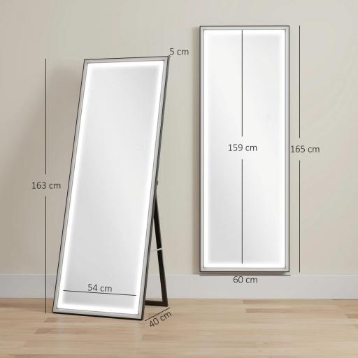 Espejo de Pie Cuerpo Entero con Luces 165x60 cm de Pie o de Pared 3 Temperaturas de Color Ajustables Blanco y Negro [1]