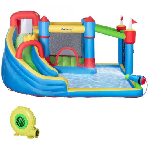Castillo Inflable Infantil con Tobogán Cama de Salto Piscina Muro de Escalada Inflador 390x300x197 cm Multicolor [8]