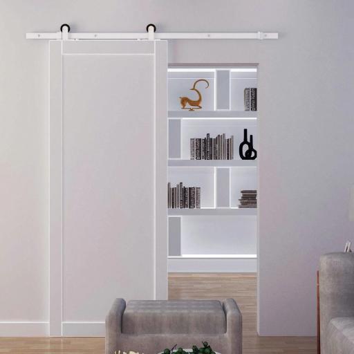 183 cm Herraje para Puerta Corredera Kit de Accesorios para Puerta Corrediza de Madera con Guía de Suelo Riel de Acero al Carbono Blanco [2]
