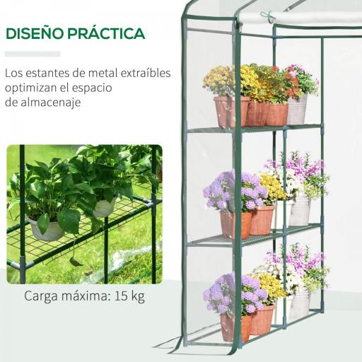 Invernadero de Exterior Invernadero de Jardín de 3 Niveles con Estantes Marco de Acero Cubierta de PVC para Cultivo de Plantas Flores Verduras 143x143x195 cm Translúcido y Verde [4]