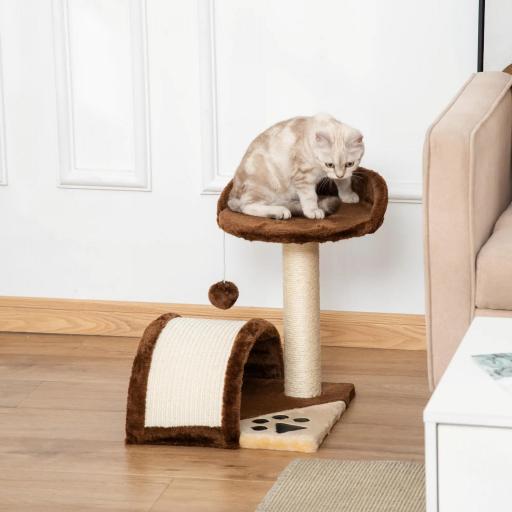 Árbol Rascador para Gatos Pequeños Altura 46 cm de 2 Niveles Árbol para Gatos con Poste Tablero para Rascar Plataformas y Juguete de Bola Colgante 35,5x37x46 cm Marrón