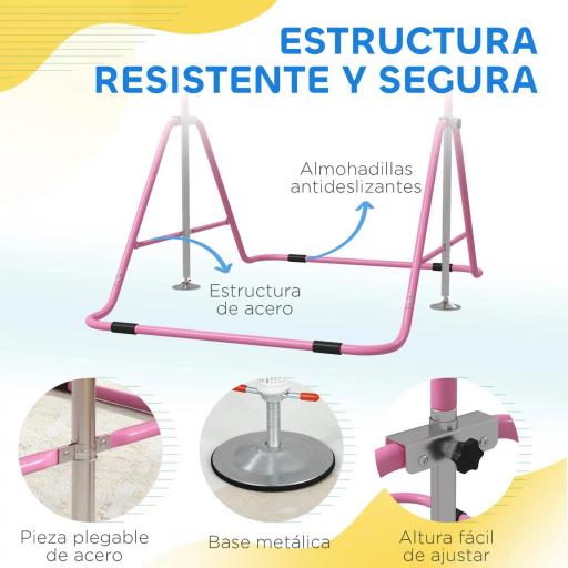Barra de Gimnasia Artística Plegable Altura Ajustable Equipo de Gimnasia para Entrenamiento en Casa Rosa [4]