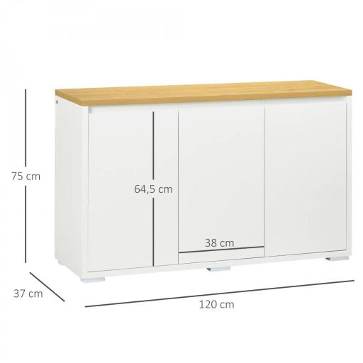 Aparador de Salón Mueble Auxiliar de Cocina con 3 Puertas y Estantes Ajustables para Comedor Entrada 120x37x75 cm Blanco [1]