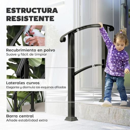 Barandilla de Escalera 71 cm con Kit de Instalación Ángulo Ajustable para 1-3 Escalones para Exterior Terraza Negro [2]