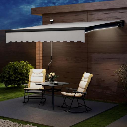 Toldo Retráctil Manual con Luces LED Solares Inclinación Ajustable 45-90° y Protección UPF50+ Exterior 3x2,5 m Crema