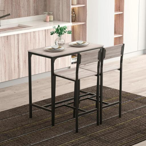 Set de Mesa de Bar y 2 Taburetes Estilo Industrial Marco de Metal para Cocina Salón Natural y Negro