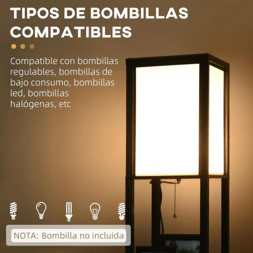 Lámpara de Pie de Madera con Estante para Bombilla E27 Potencia Máx. 40W Lámpara Moderna 26x26x156 cm Negro y Blanco [6]