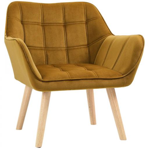 Butaca de Salón Moderna Tapizado en Terciopelo con Asiento Ancho Patas de Madera para Sala de Estar Amarillo [8]
