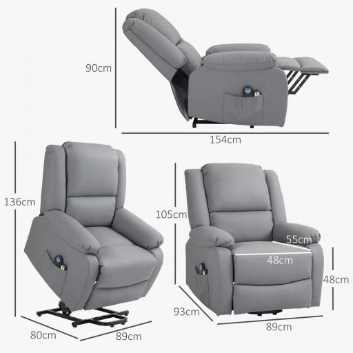 Sillón Levanta Personas Eléctrico con 8 Punto de Masaje Función de Calentamiento 2 Controles Remotos y Bolsillo Gris [1]