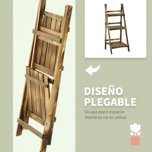 Soporte para Plantas de Madera de 3 Niveles Estantería para Plantas Plegable Soporte para Macetas 40x37x93 cm Natural [2]