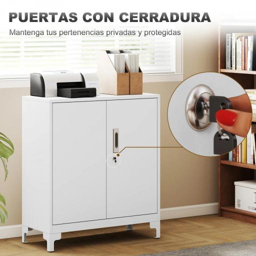 Armario Archivador Metálico con 2 Puertas Cerradura Estante Fácil Montaje para Oficina Estudio Garaje 80x35x91 cm Blanco [6]
