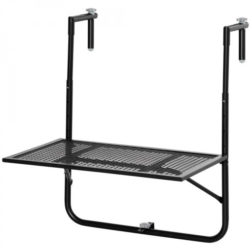 Mesa Colgante para Balcón Plegable de Metal con Altura Ajustable en 4 Niveles Carga 10 kg 60x60x57-72 cm Negro [8]