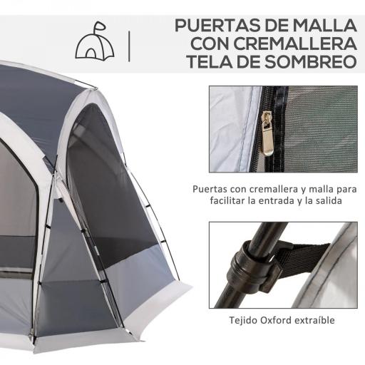Carpa Portátil de Camping para 6-8 Personas con 4 Mosquiteros Gancho y Bolsa Anti-UV 350x350x230 cm Gris y Blanco [6]